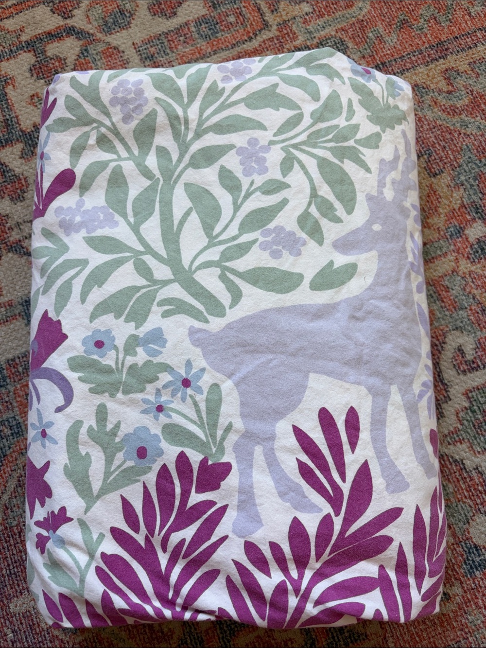 DWELL STUDIO woodland folk art TWIN duvet, 100% cotton - deer, flowers